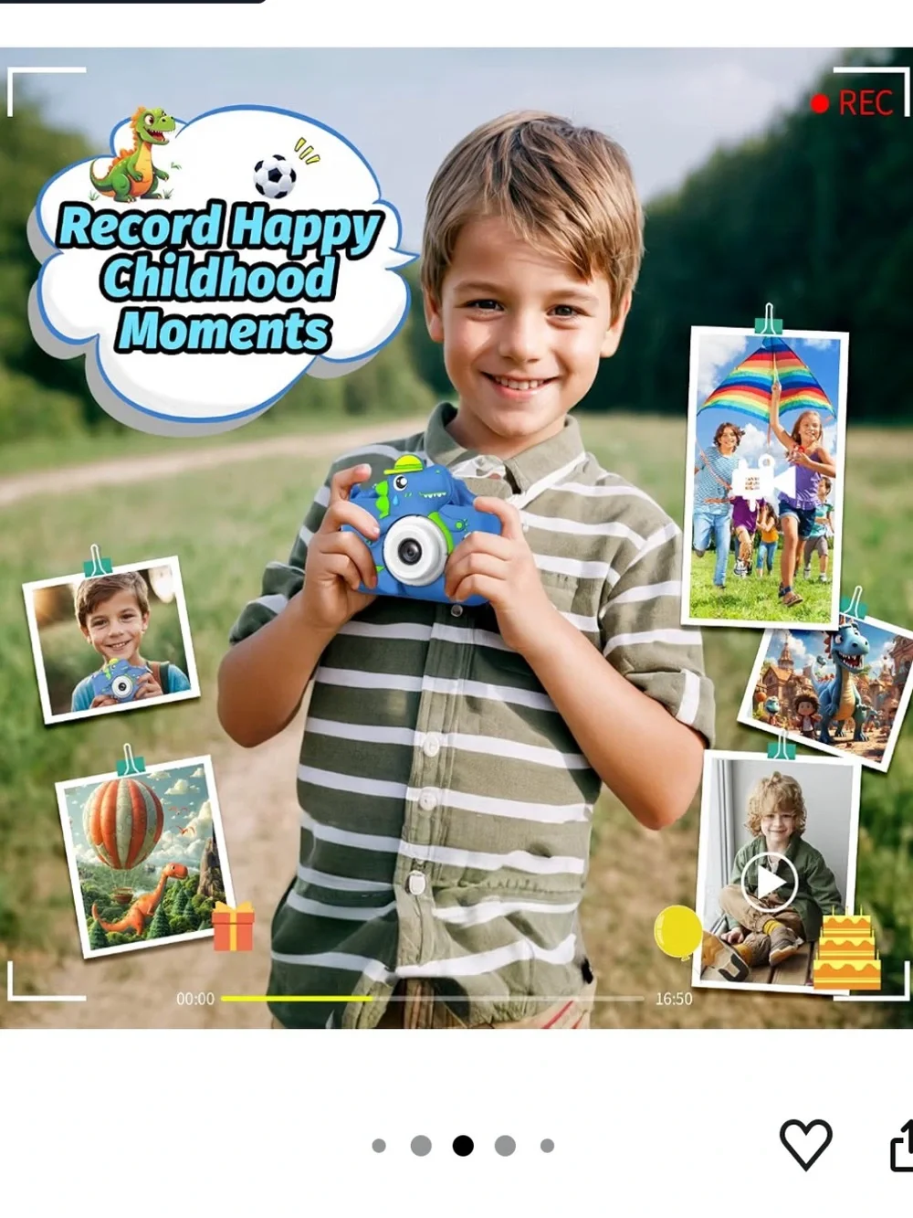 Kids Digital Camera - Blue Dinosaur Design